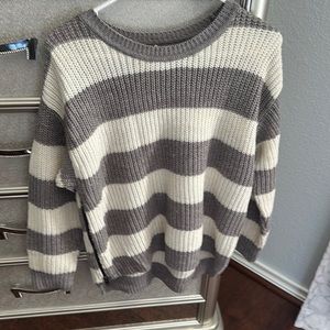 Size medium side zip gray and white striped knit sweater